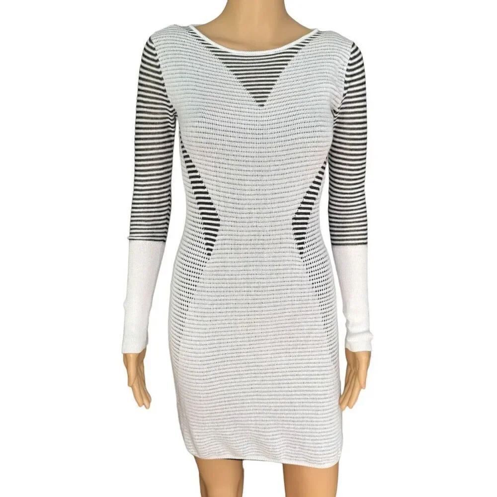 Rachel Rachel Roy White Black Long-Sleeve Striped Sweater Dress XS